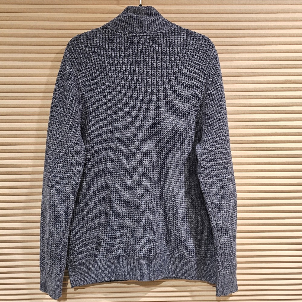 LL Bean Mens Large Organic Cotton Full Zip Waffle Knit Sweater Blue 508221 - Picture 6 of 8